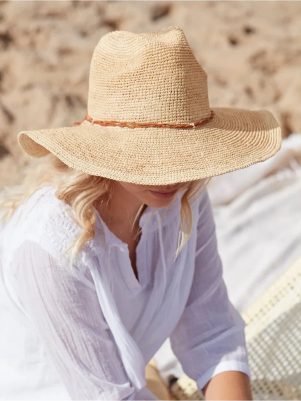 Mar Y Sol Mika Sun Hat, Natural, Woven Raffia, Leather Tie
